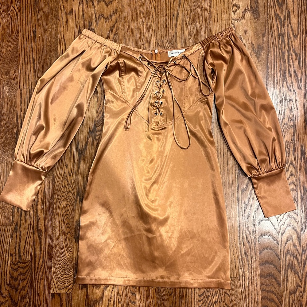 Brown Lace-Up Dress Small French Kiss